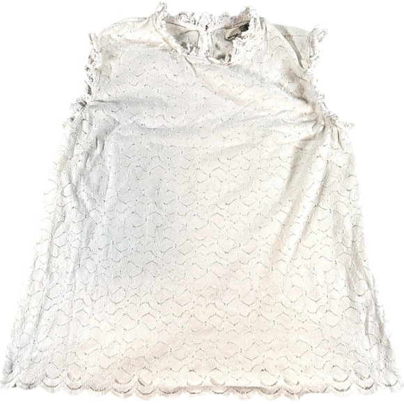 everleigh Tops - Everleigh Floral Lace Overlay Top Ruffle Neck Sleeveless Size 1X Cottagecore